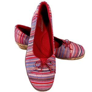 Grasshoppers Women's Wedge Striped Red/Navy Slip-On Shoes Size 9.5